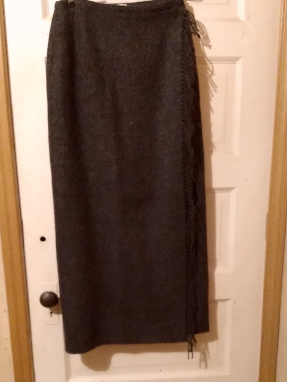 Western Wool Long Fringe Skirt Dark Charcoal Grey Almost Black